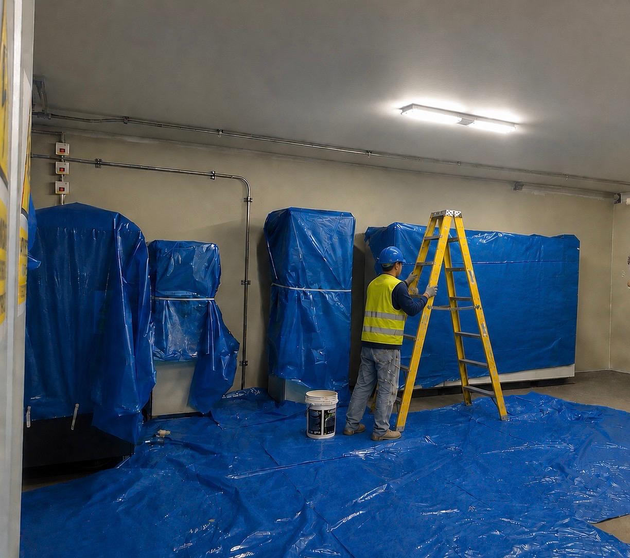 Protección de equipos con plástico antes del pintado interior